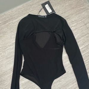 PLT Black Slinky Cut Out Long Sleeve Bodysuit